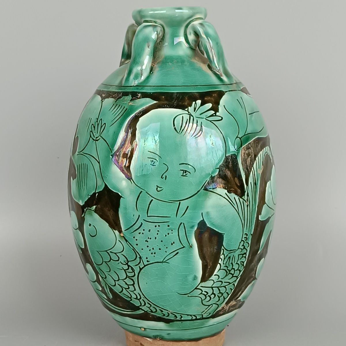 Vintage Collectible Pottery - Vase antique vintage à quatre colliers,