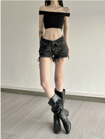 Shorts en jean cargo noirs pou - Vintage Collectible Buttons avis et prix